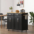 Soges 41.5 Kitchen Island Rolling Island Cart with Hidden Cabinet, Adjustable Shelves, and Towel Rails, Black