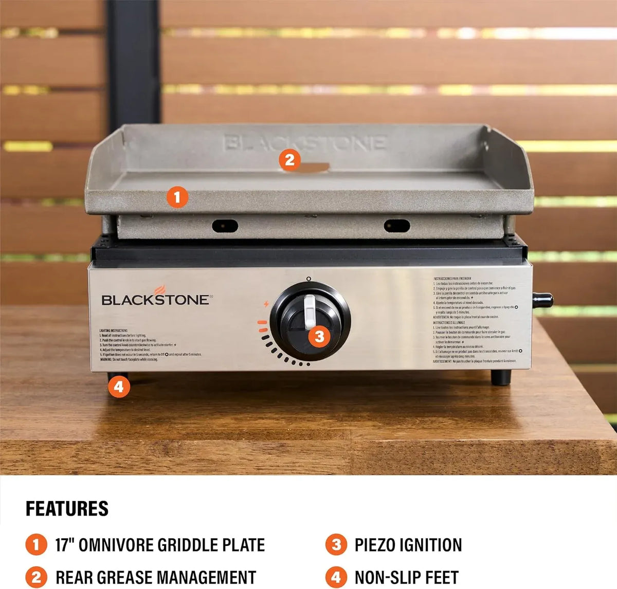Blackstone 1971 Original 17” Tabletop Griddle with Stainless Steel Front Plate, Powder Coated Steel, Black