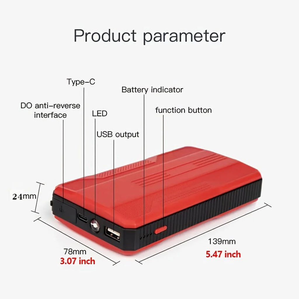 Compact 8000mAh Jump Starter & Power Bank - Emergency Car Boost for Petrol & Diesel, 12V, Safe, Dual-Color