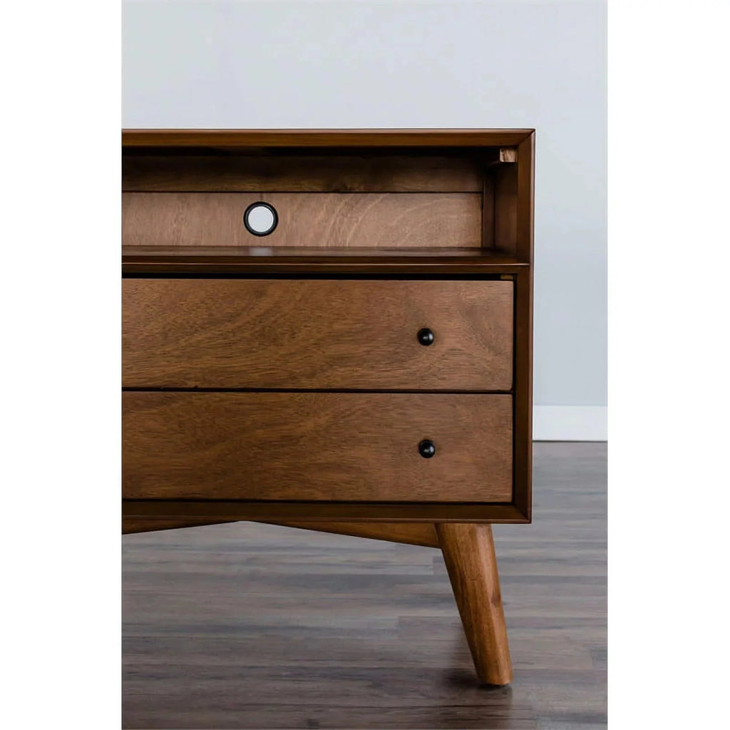 Home Square 4 Piece Set with Small TV Console Full Wood Bed & Large Nightstand