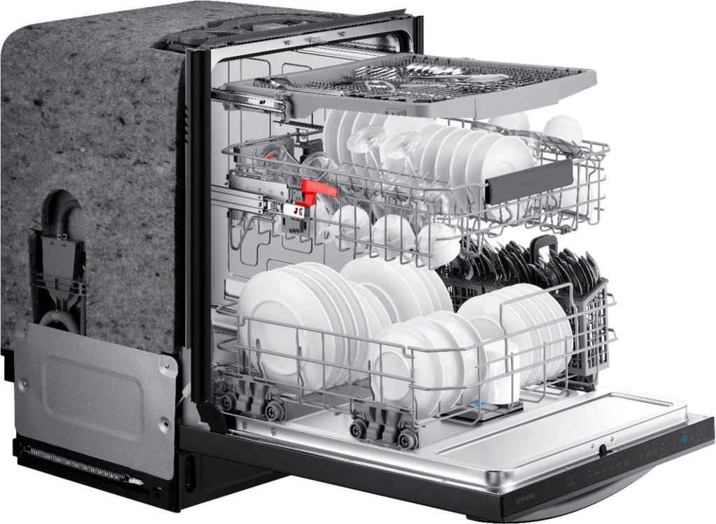 Samsung - StormWash 24 Top Control Built-In Dishwasher with AutoRelease Dry, 3rd Rack, 42 dBA - Black stainless steel