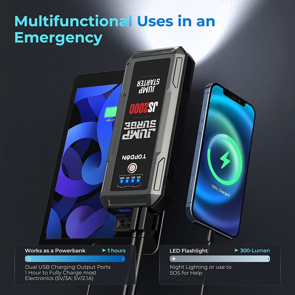 TOPDON 2000A 16000mAh JS2000 Car Jump Starter Portable Power Bank