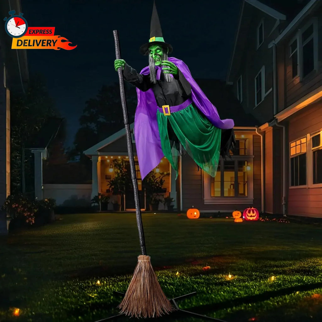 Halloween Decorations Outdoor - 12 Ft Animated Hovering Witch Animatronics Prop
