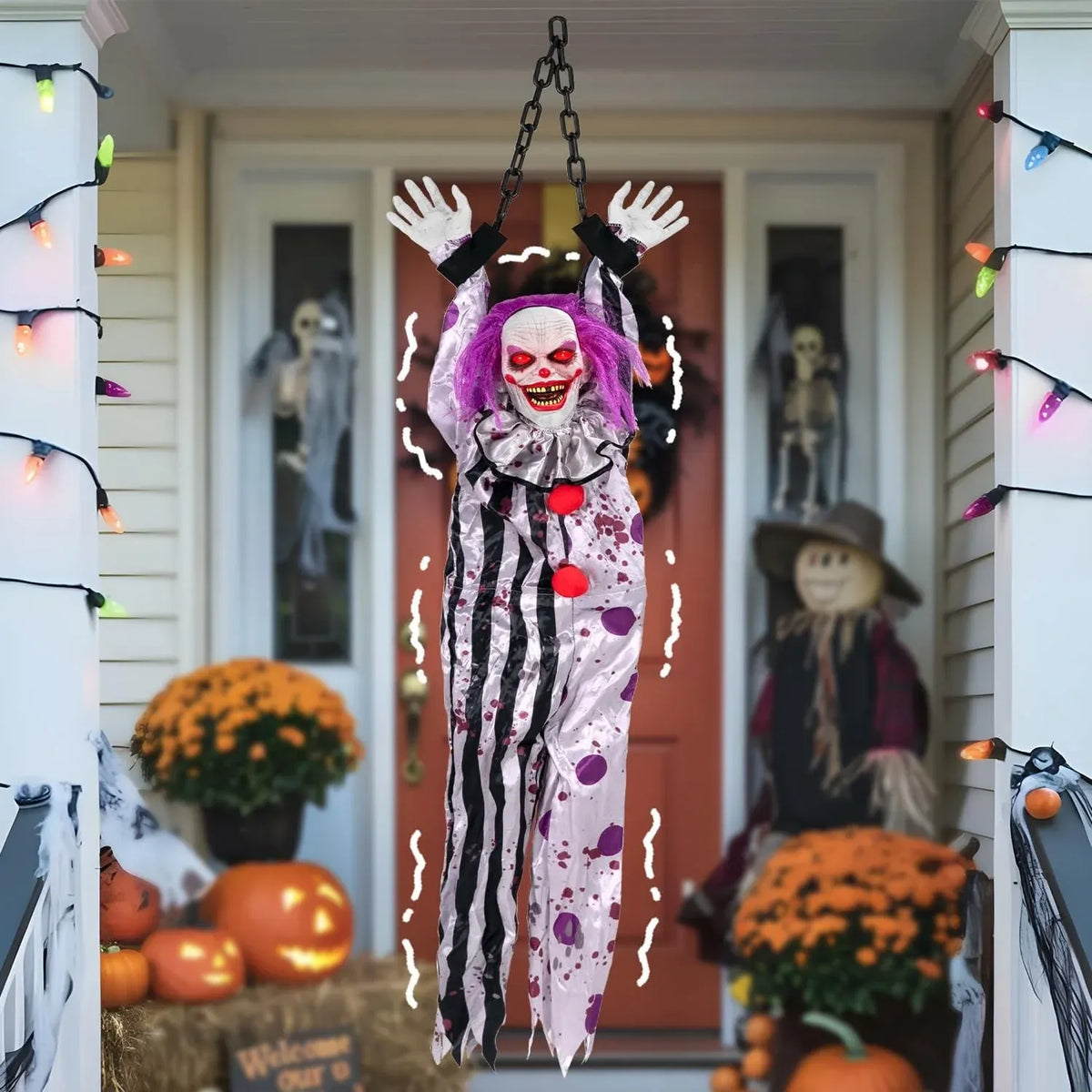 Halloween Decorations Outdoor and Indoor,Scary Halloween Animatronics Clown,Hang