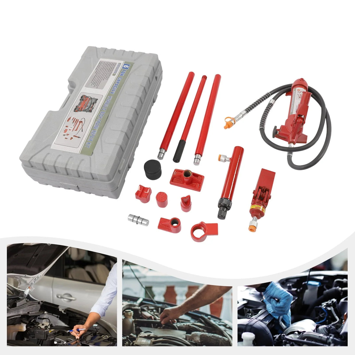 Aiqidi 6 Ton Portable Power Hydraulic Jack Auto Body Frame Machine Repair Kit Lift Ram Heavy Duty with Carrying Storage Case