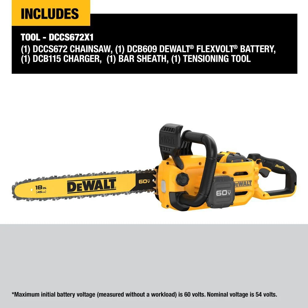DEWALT 60V MAX Chainsaw 18 Brushless Cordless Kit DCCS672X1 from DEWALT