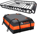 MeeFar Roof Rack Carrier Basket Universal Rooftop 51 X 36 X 5 + Waterproof Bag 15 Cubic Feet (44 34 17), and Cargo Net with Attachment Hooks, Ratchet Straps