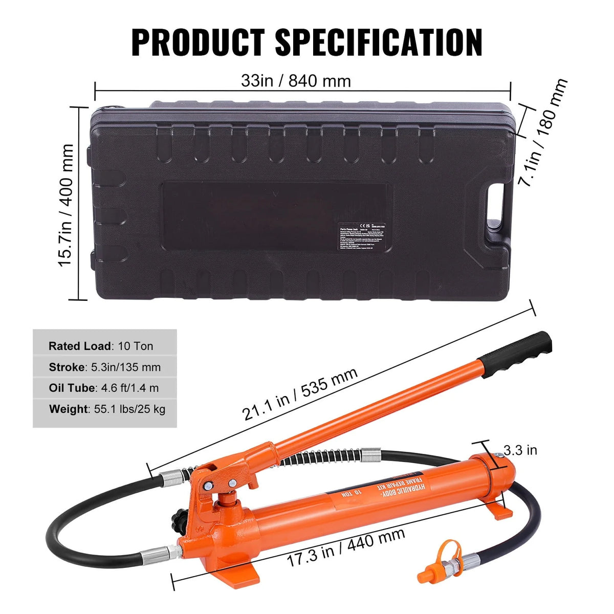 BENTISM 10 Ton Porta Power Kit Hydraulic Jack Air Pump Lift Ram All-In-One Portable Auto Body Frame Repair Power Tool