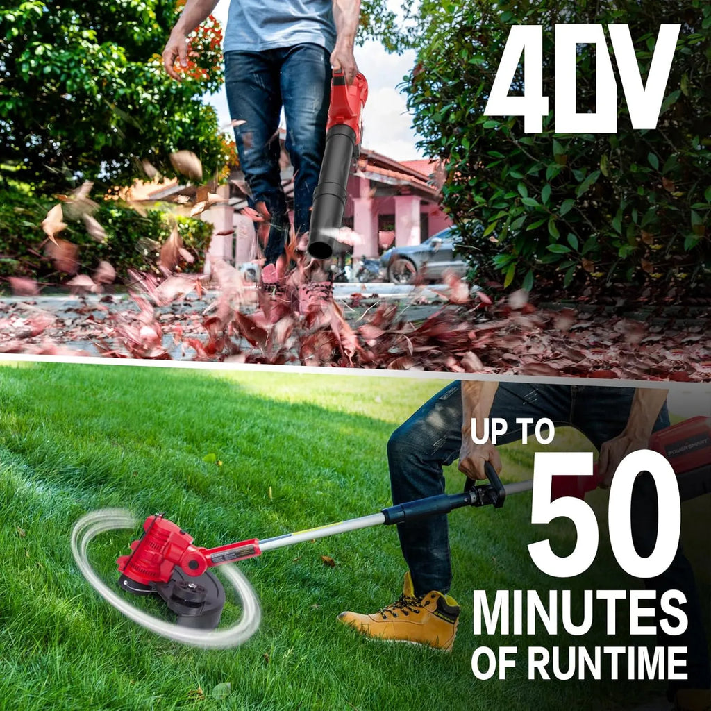 PowerSmart 40V MAX String Trimmer & Edger 2-in-1 + 40V Leaf Blower Combo Kit, 4.0Ah Battery and Charger Included (PS76500C)