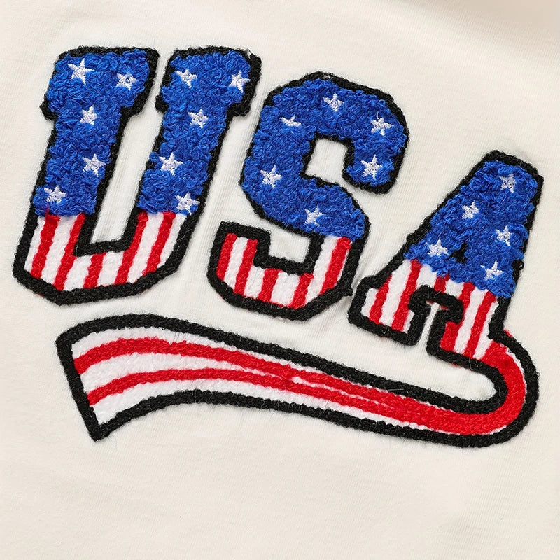 Infant Baby Boy 4th Of July Outfit Set USA Letter Print Color Block T-Shirt & Shorts For Independence Day Celebration