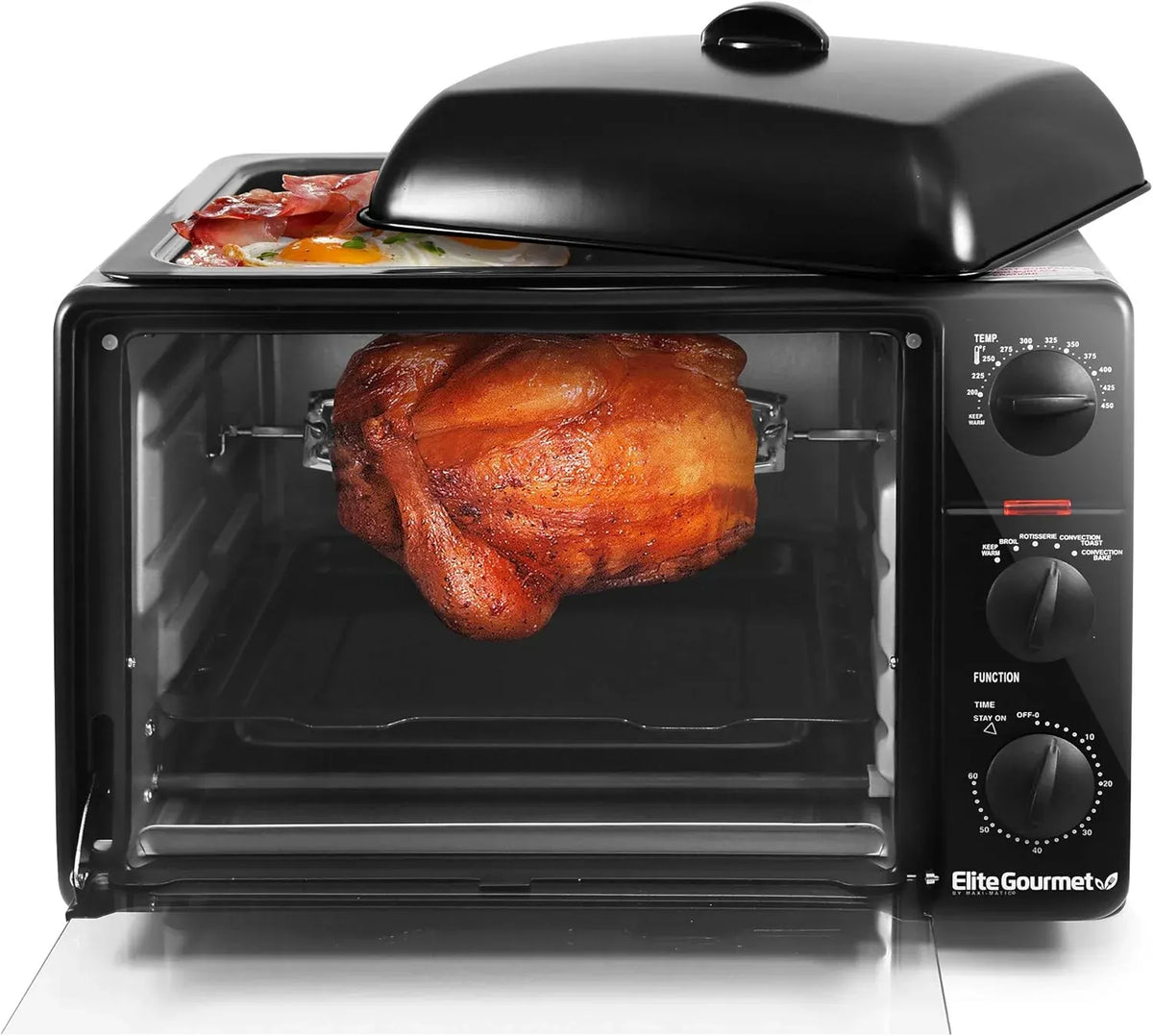 Elite Gourmet ETO2530M Double French Door Countertop Toaster Oven, Bake, Broil, Toast, Keep Warm, Fits 12 pizza, 25L capacity, Stainless Steel & Black
