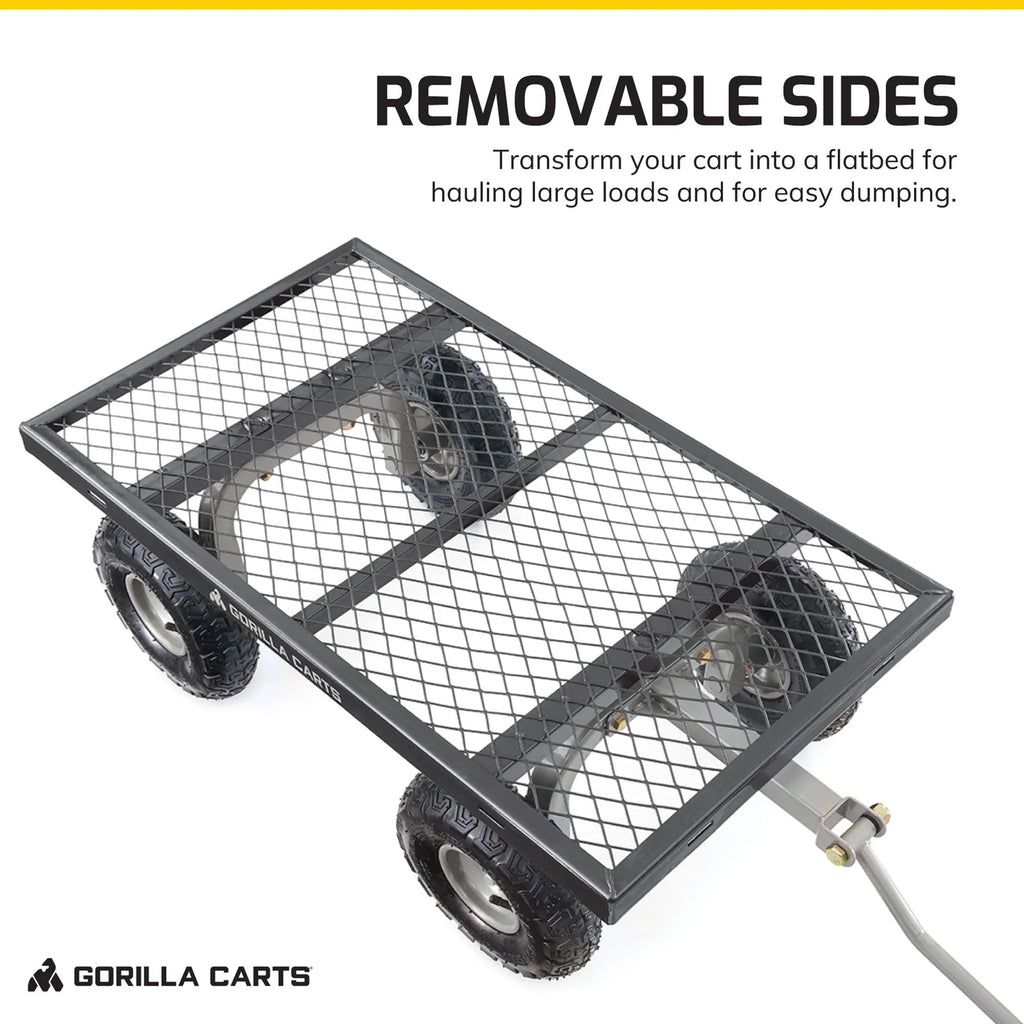 Gorilla Carts 800 Pound Capacity Heavy Duty Durable Steel Mesh Convertible Flatbed Garden Outdoor Hauling Utility Wagon Cart, Black