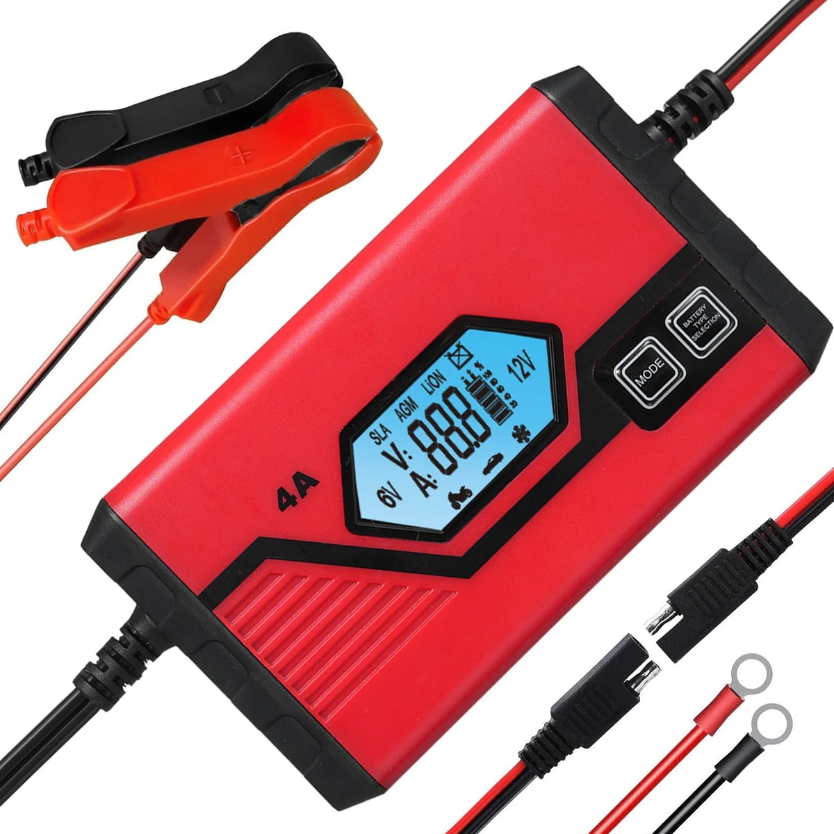 Htovila Charger,4 Amp 6v/12v Battery With Lcd Battery Maintainer Car With Lcd Screen Battery 4 Amp Screen Battery Maintainer Car Battery 4 Amp 6v/12v Battery Maintainer Car Atv