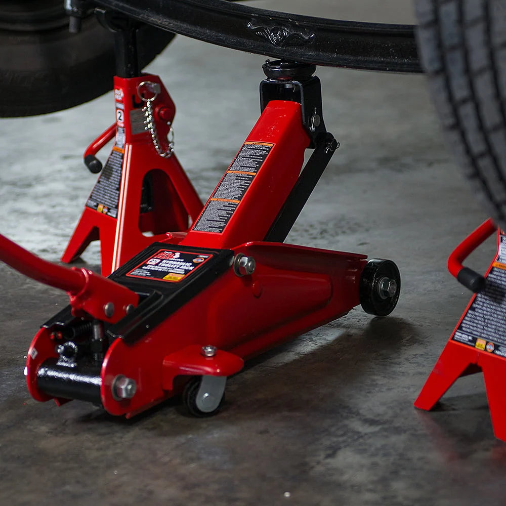 Big Red 2.5 Ton Hydraulic Steel Car Floor Jack with Blow Mold Carrying Storage Case,W8253S