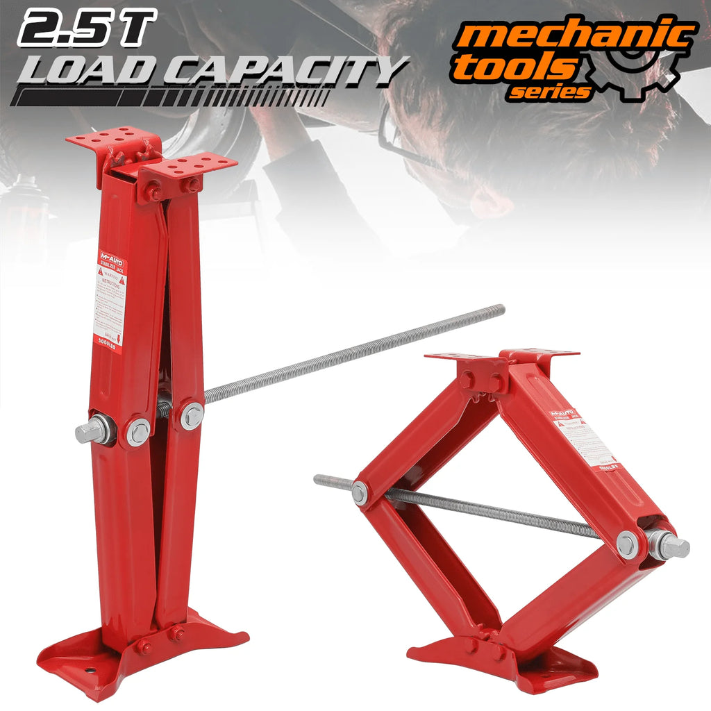 M-AUTO Set of 2 Scissor Jack, 2.5 Ton 5000lbs Heavy Duty Car Jack Tire Repair Tools Kit, RV Trailer Stabilizer Leveling Scissor Jacks with Handle, Red
