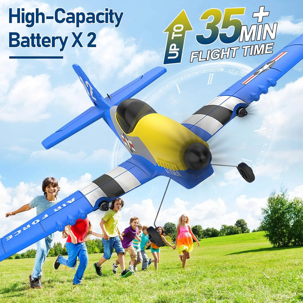 RC Plane, 3 Channel RC Airplane 2.4GHz with 2 Batteries 6-axis Gyro Stabilizer, Easy to Fly for Beginners Adults and Kids (P-51D)
