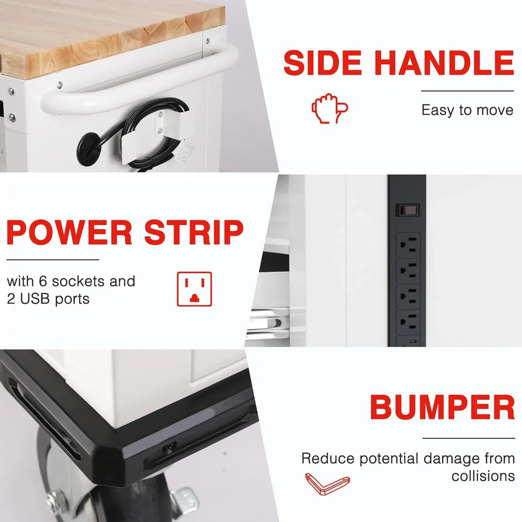 62 x 20 7-Drawer & 2-Door Rolling Tool Chest, Mobile Tool Storage Cabinet with Power Strip, Locking System, Heavy Duty Rolling Cabinet for Garage, Warehouse & Kitchen, 1000 lbs Capacity