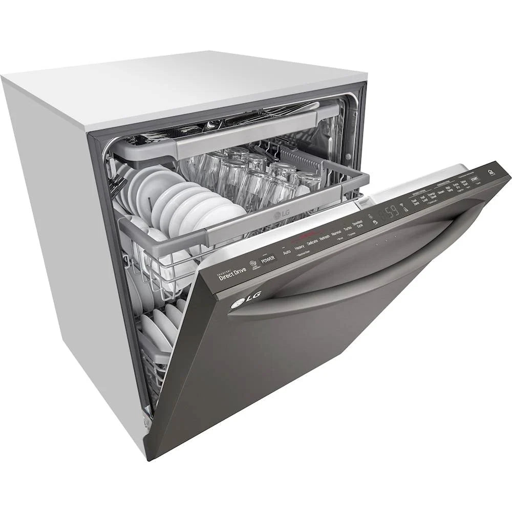 LG - 24 Top Control Smart Built-In Dishwasher with TrueSteam, Tub Light and Quiet Operation - Black stainless steel