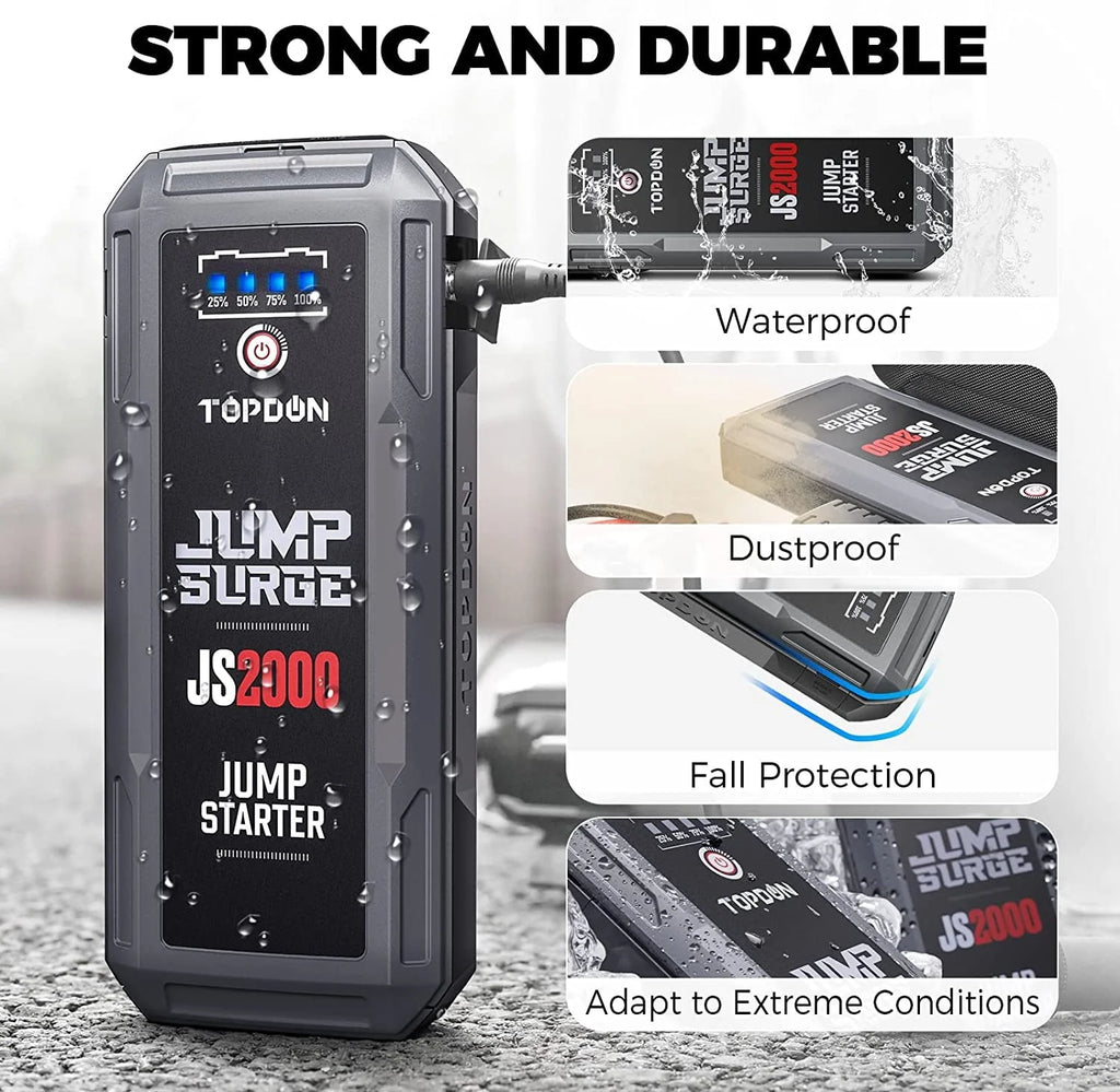 Car Battery Charger Jump Starter, TOPDON JS2000 12V 2000A Peak Battery Jump Start for Up to 8L Gas/6L Diesel Engines