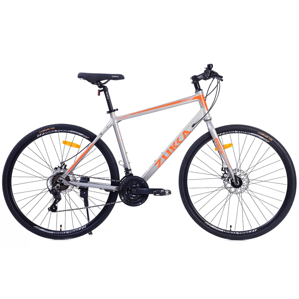28 inch Hybrid Bike Men, Road Bike with Shimano 21 Speed, 700C Wheels, Comfort Adult Bicycle with Dual Disc Brake, 21'' Lightweight Aluminium Frame, Suggested Rider 5'6 to 6'2 Tall- Silver+Orange
