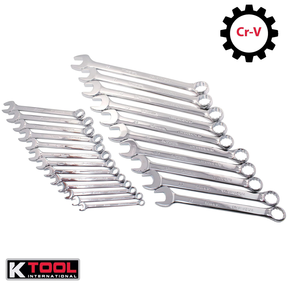 K Tool International 41803 Metric Combination Wrench Set for Garages, Repair Shops, and DIY, Chrome Plated, 12-point, Laser Engraved, Corrosion/Rust Resistant, 8-32mm Wrenches, 23-slot Sleeve