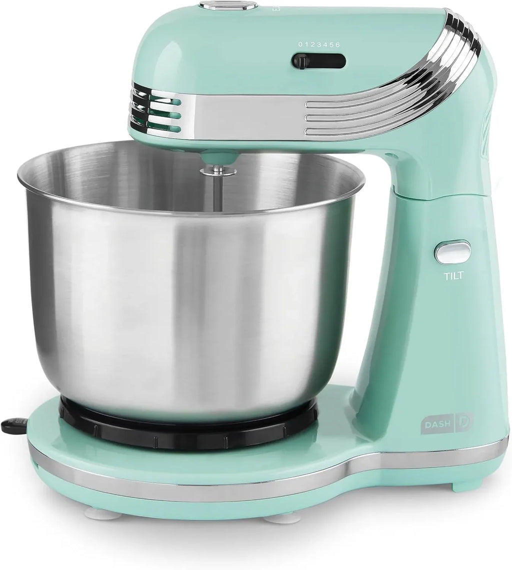 Dash Stand Mixer (Electric Mixer for Everyday Use): 6 Speed Stand Mixer with 3 qt Stainless Steel Mixing Bowl, Dough Hooks & Mixer Beaters for Frosting, Meringues & More - White