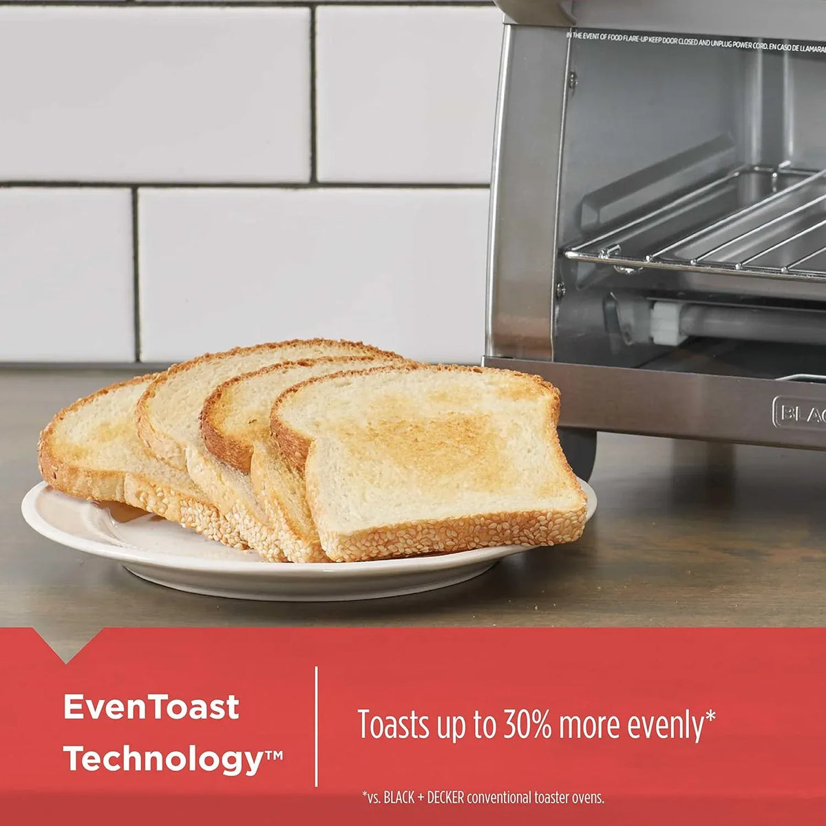 BLACK+DECKER 4-Slice Toaster Oven, TO1745SSG-1A, Even Toast, 4 Cooking Functions Bake, Broil, Toast and Keep Warm, Removable Crumb Tray, Timer