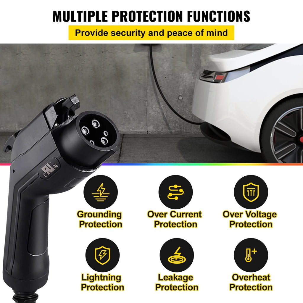 VEVOR Level 2 EV Charger, 16 Amp 110V-240V 3.84 kW, Portable Electric Vehicle Charger with 25 ft Charging Cable NEMA 6-20 Plug, SAE J1772 Standard Plug-in Home EV Charging Station for Electric Cars