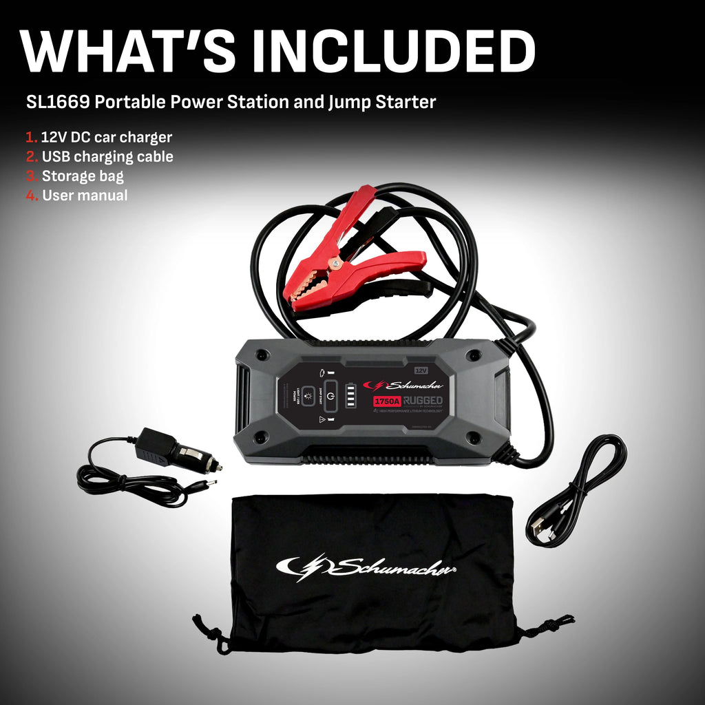 Schumacher SL1669 - 1750 Peak Amp 12V Rugged Lithium Jump Starter and USB Power Pack, New in Box
