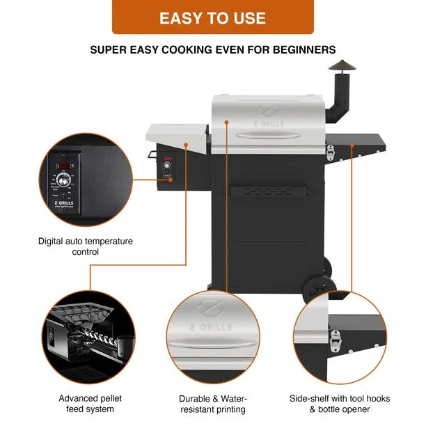 Z GRILLS ZPG-6002E 573inch Wood Pellet Grill and Smoker 6-in-1 BBQ Stainless Steel