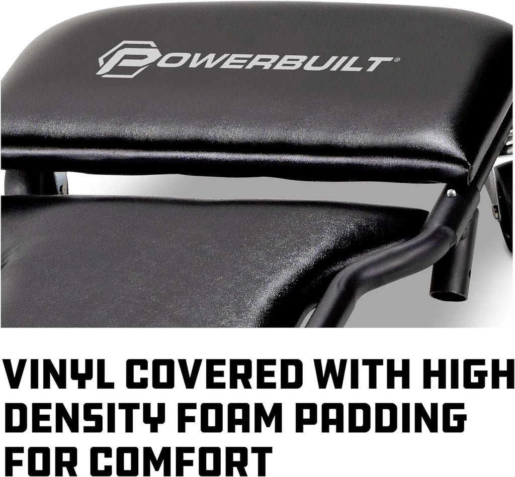 Powerbuilt 42-Inch Triplex Folding Creeper, Rolling Seat, and Brake Stool, All-in-One Adjustable Roller Garage Chair, Lay Down or Sit, Black 620469