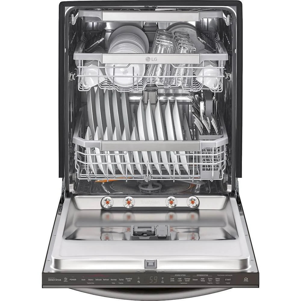 LG - 24 Top Control Smart Built-In Dishwasher with TrueSteam, Tub Light and Quiet Operation - Black stainless steel