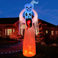DomKom Halloween Inflatable Blow Up Decorations, 8FT Giant Skeleton Stacked Pumpkin Man Holding Skull, Built-in LEDs for Holiday Party, Garden, Lawn, Yard, Patio Décor