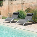 Domi Pool Lounge Chairs Set of 2 with Side Table, Aluminum Adjustable Outdoor Chaise Lounge, All Weather Poolside Chairs for Deck Lawn Poolside, Textilene (Grey)