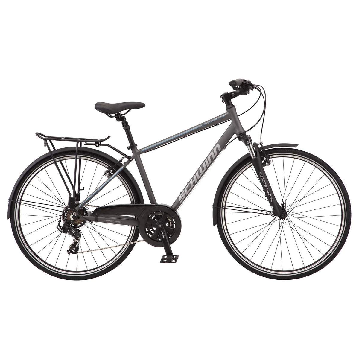 Schwinn Network 6c Hybrid Bike, 21 Speeds, Large 19.5 Mens Style Frame, 700c Wheels, Grey