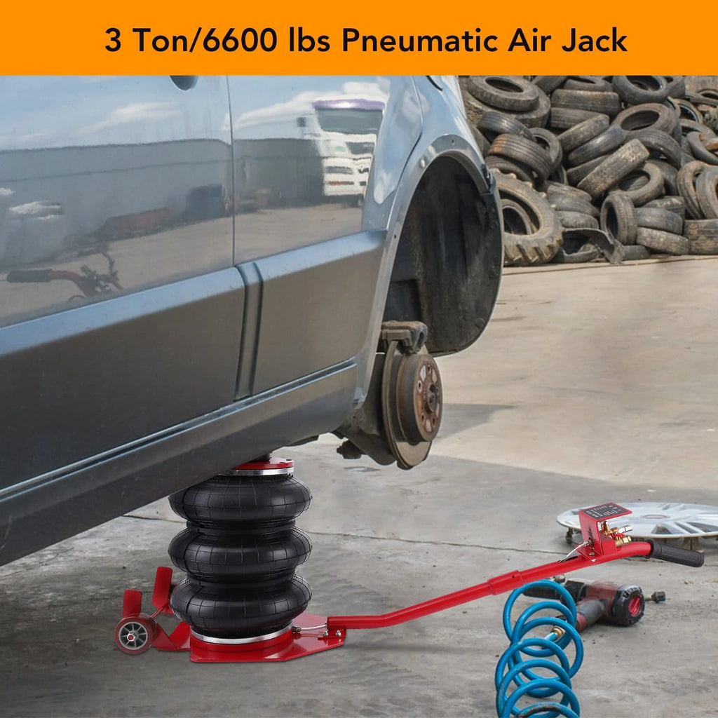 WhizMax 3 Ton/6600LBS Triple Bag Air Jack, Long Hand, Lifting Height Up to 15.75 Inches, Portable and Easy to Use, Red