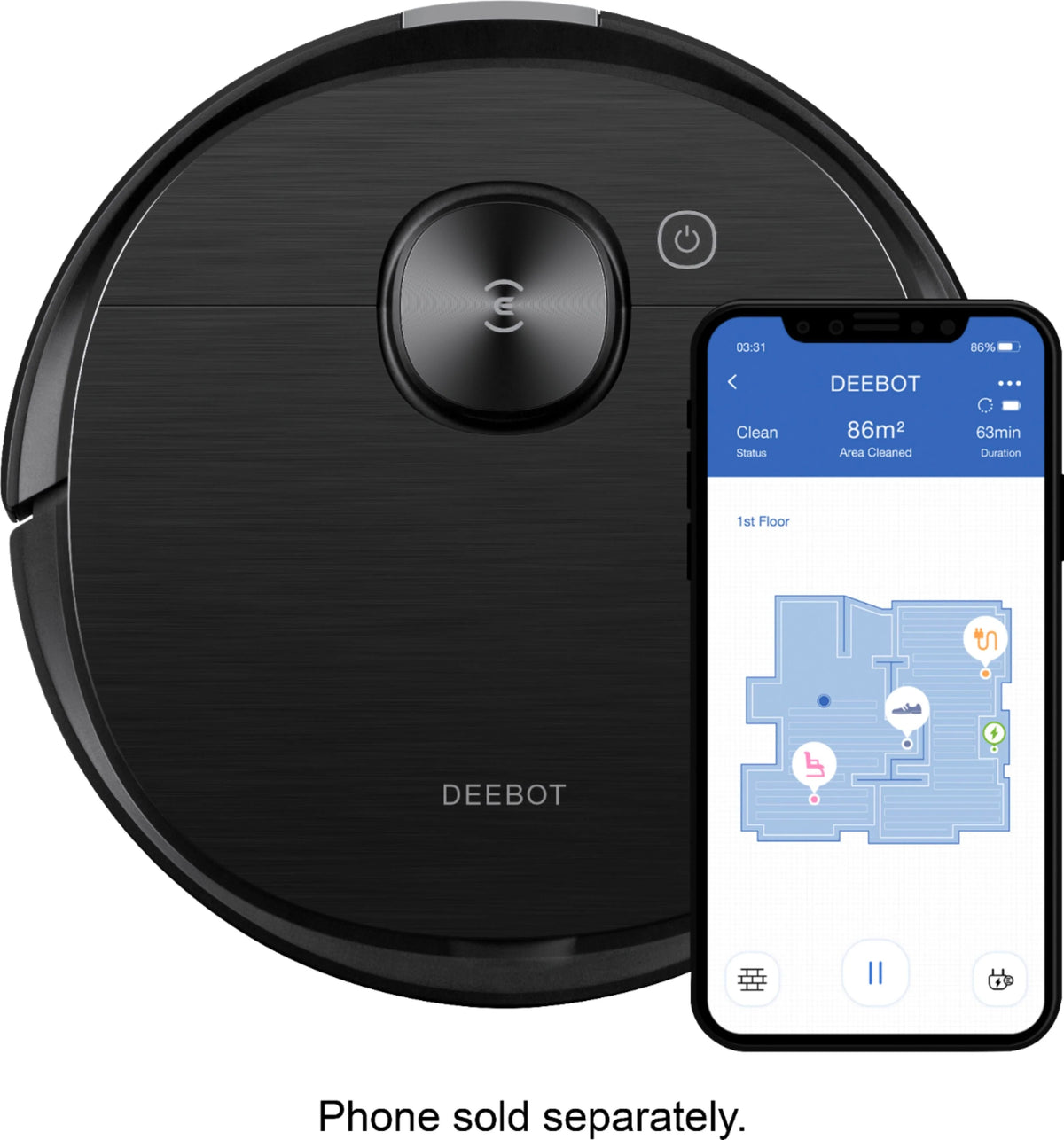 ECOVACS Robotics - DEEBOT T8 AIVI Vacuum & Mop Robot with Advanced Laser Mapping and AI Object Recognition & Avoidance - Black