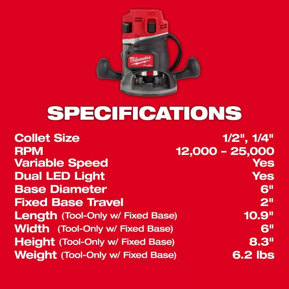 Milwaukee 2838-20 M18 FUEL 18V 1/2 Cordless Lithium-Ion Router - Bare Tool