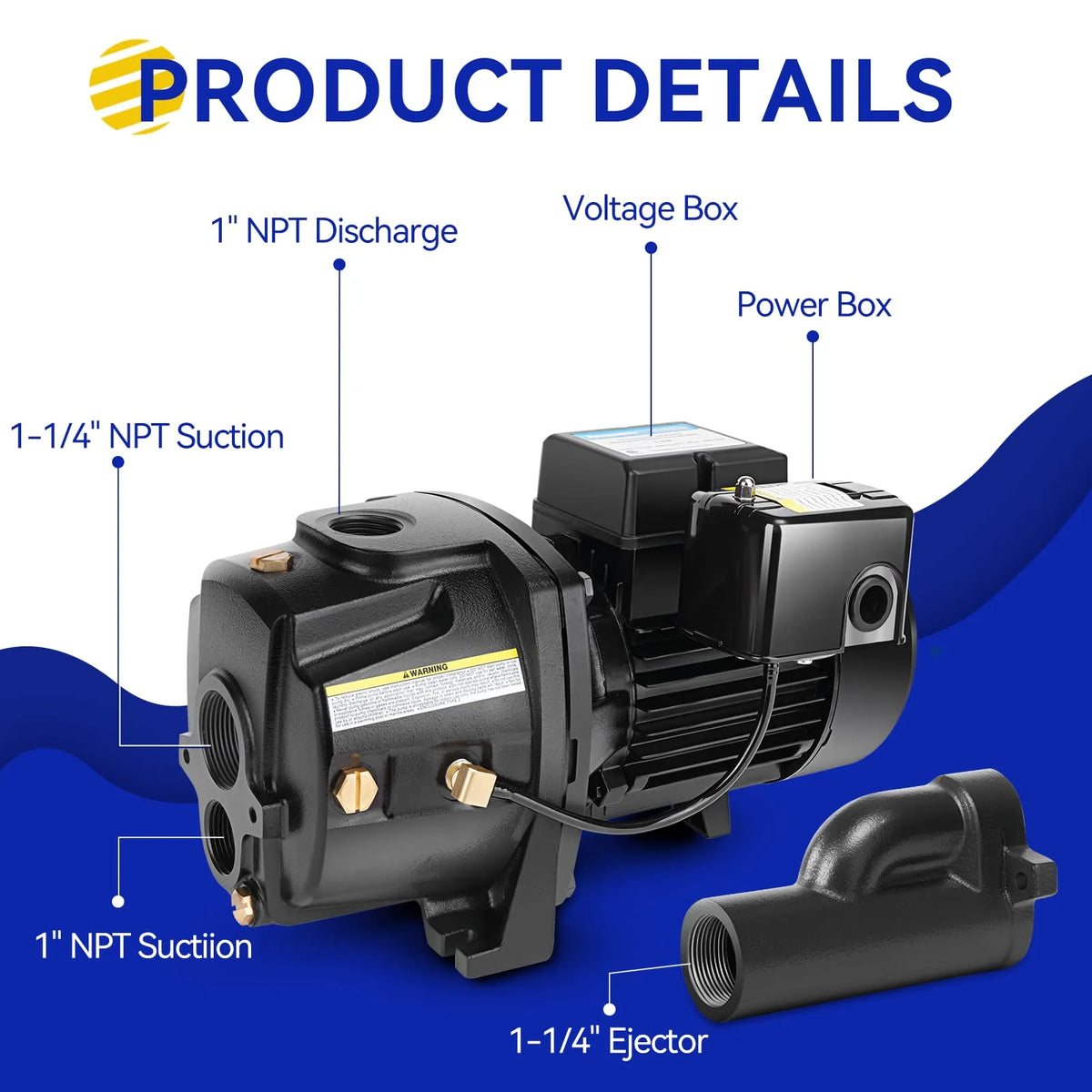 Acquaer 1HP Shallow/Deep Well Jet Pump, Cast Iron Convertible Pump with Ejector Kit, Well Depth Up to 25ft or 90ft, 115V/230V Dual Voltage, Automatic Pressure Switch