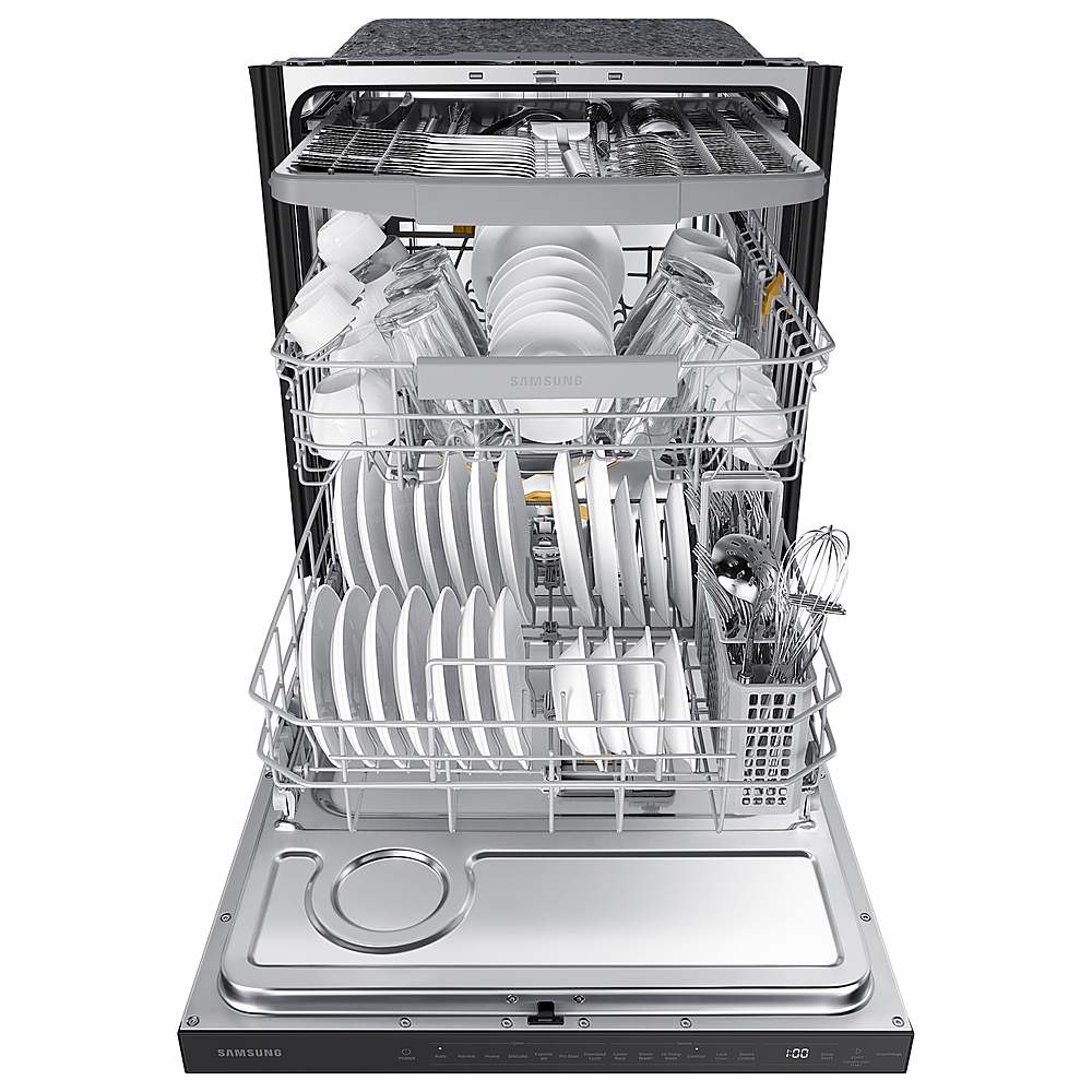 Samsung - Smart 44dBA Dishwasher with StormWash+ - Black stainless steel