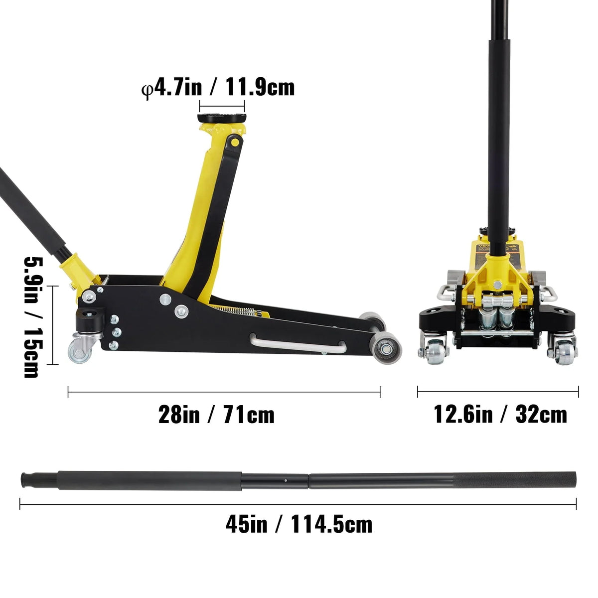 BENTISM Low Profile Floor Jack 2.5 Ton (5500 lbs), Aluminum and Steel Hydraulic Racing Floor Jack, Dual Piston Quick Lift Pump, 3-3/4-18-7/10 Height Lifting Range, Yellow+Black