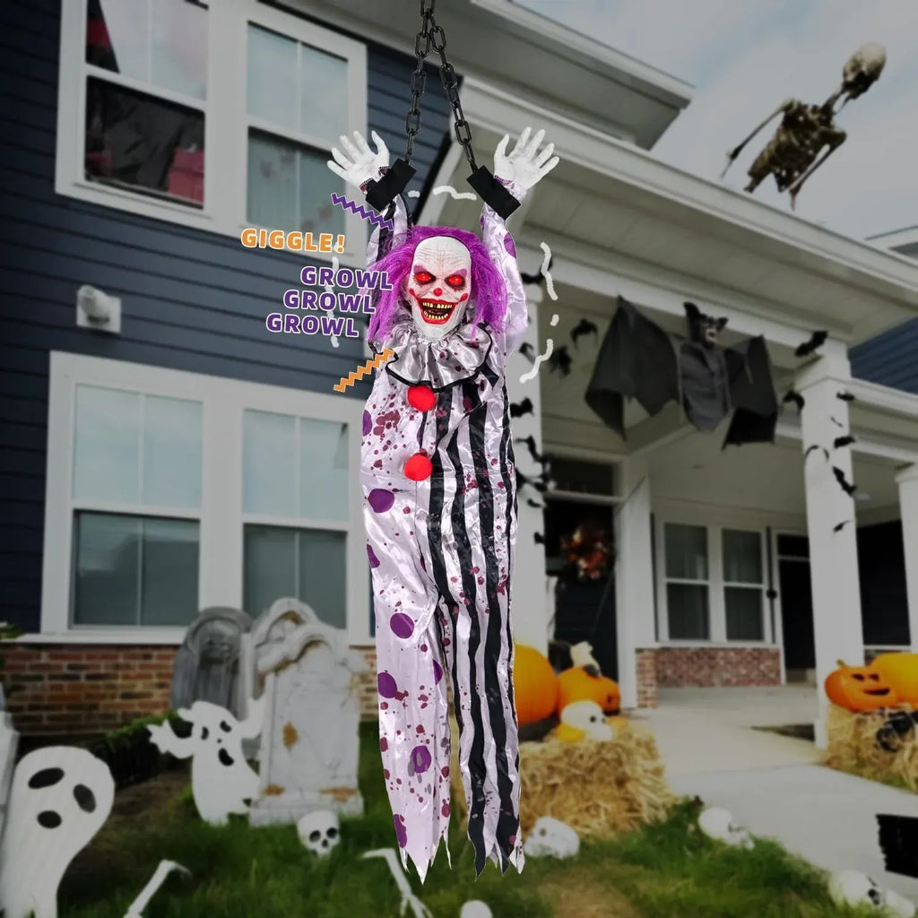 Halloween Decorations Outdoor and Indoor,Scary Halloween Animatronics Clown,Hang