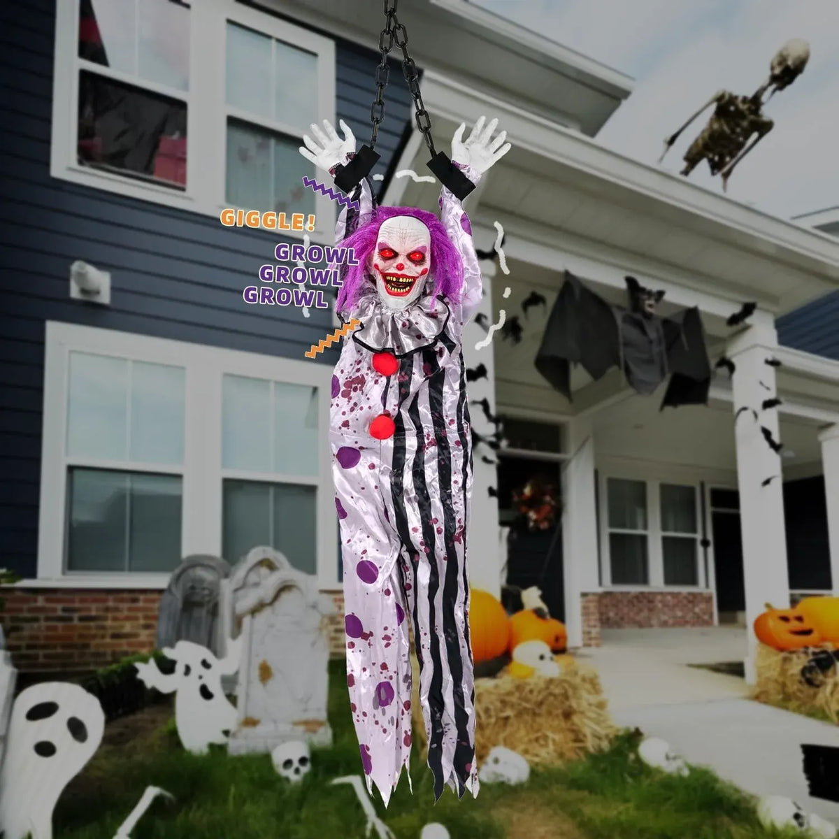 Halloween Decorations Outdoor and Indoor,Scary Halloween Animatronics Clown,Hang