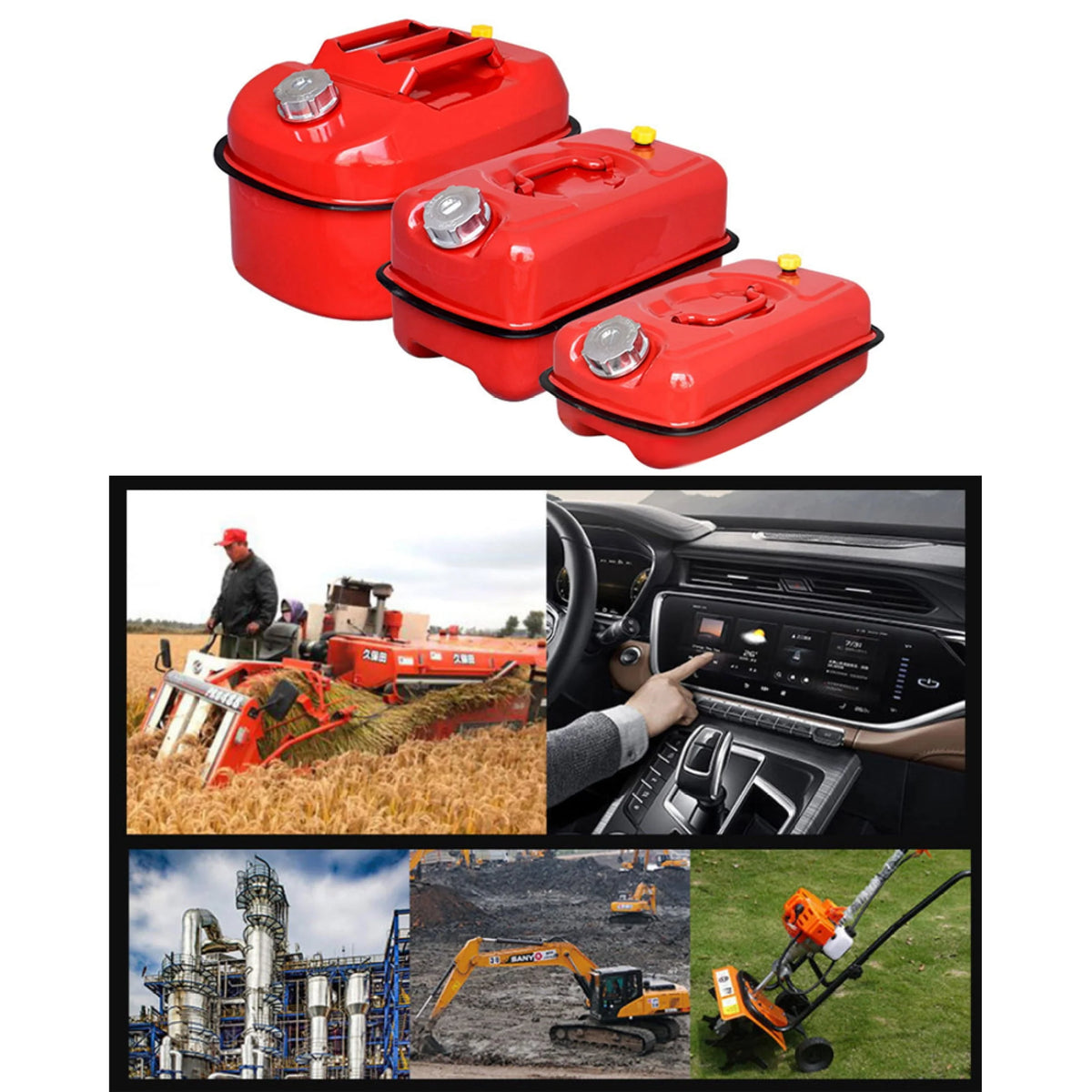 MoreChioce 20L Red Metal Jerry Can Car Canister Holder Storage Tank with 3 Handles for Water Petrol Oil Water Alcohol
