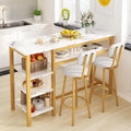 3-Piece Bar Table and Chairs Set, Modern White Faux Marble Table with 2 PU Cushion Bar Stools, Kitchen Counter with 3 Tier Storage Shelves, Space Saving Table for Home & Kitchen, Gold Frame