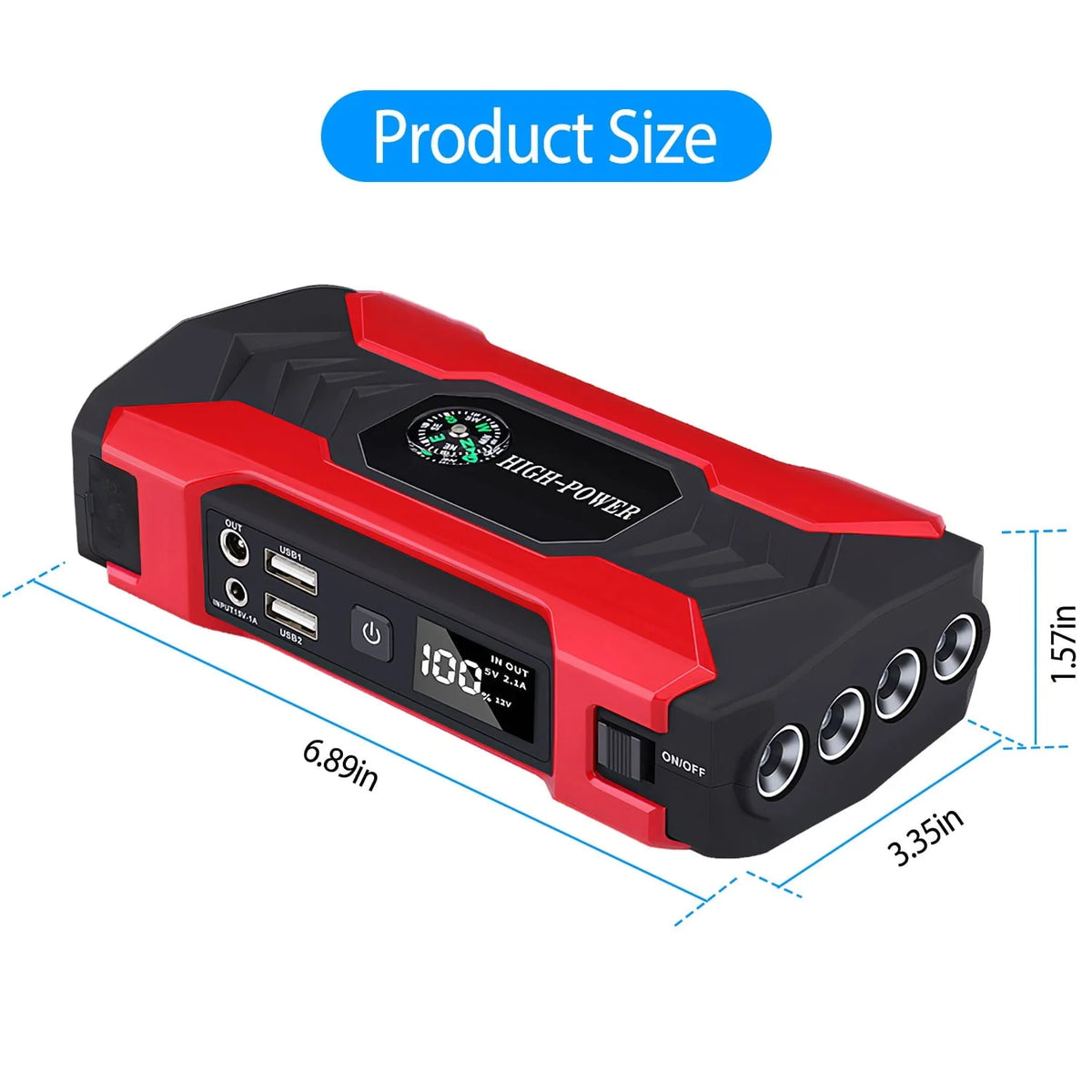 iNova 20000mAh Car Battery Jump Starter 1000A Battery Charger with Safe Smart Clamps LED Flashlight