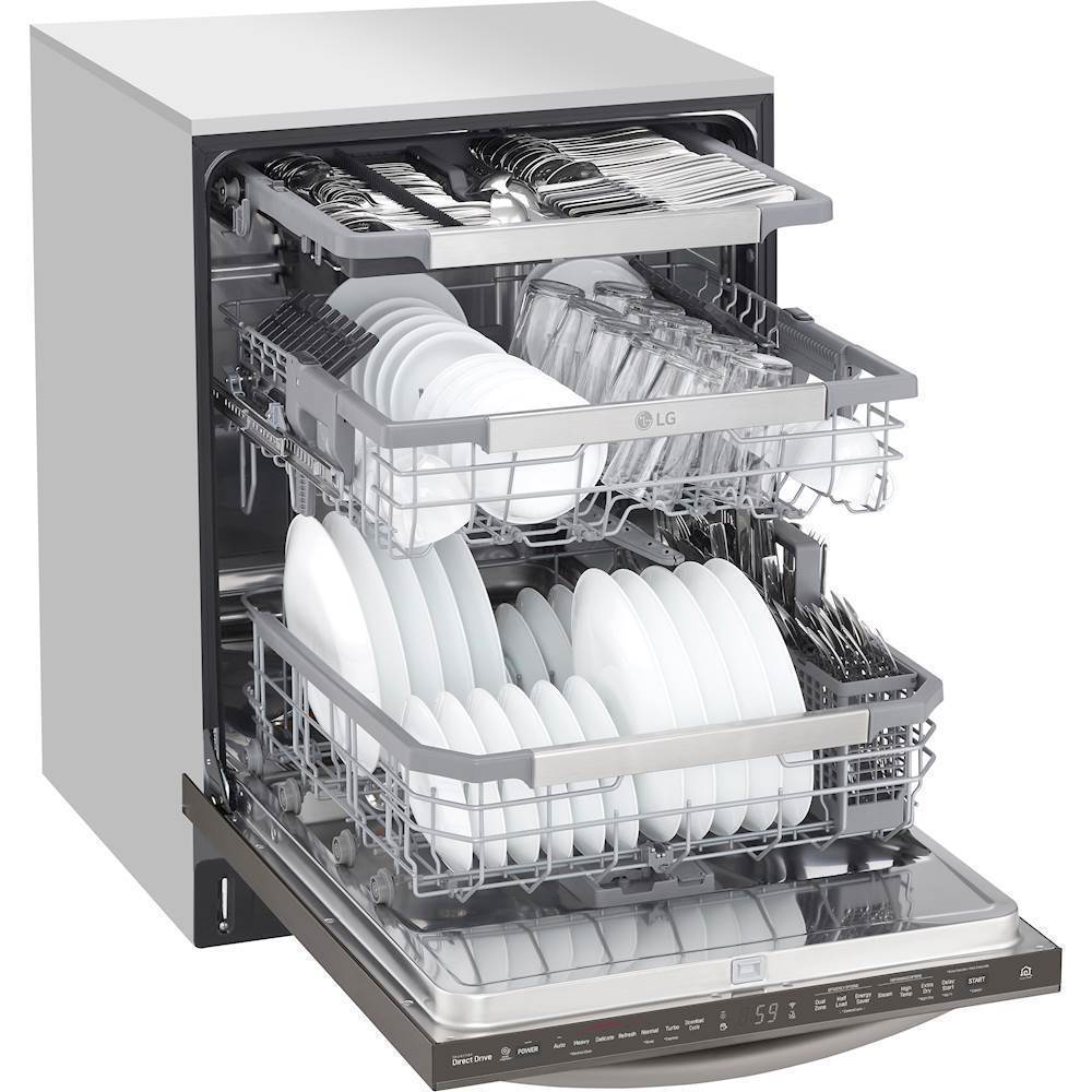 LG - 24 Top Control Smart Built-In Dishwasher with TrueSteam, Tub Light and Quiet Operation - Black stainless steel