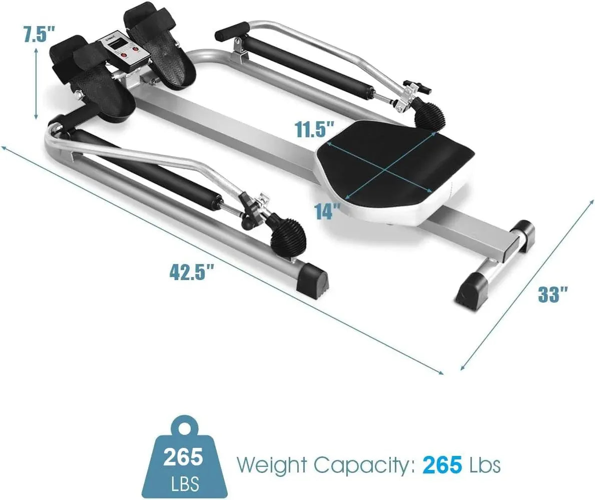 Rowing Machine for Home, 265LBS Weight Capacity Hydraulic Rowing Machine with Adjustable Cylinder Resistance up to 110lbs & LCD Monitor, Compact Full Motion Rower for at Home Exercise