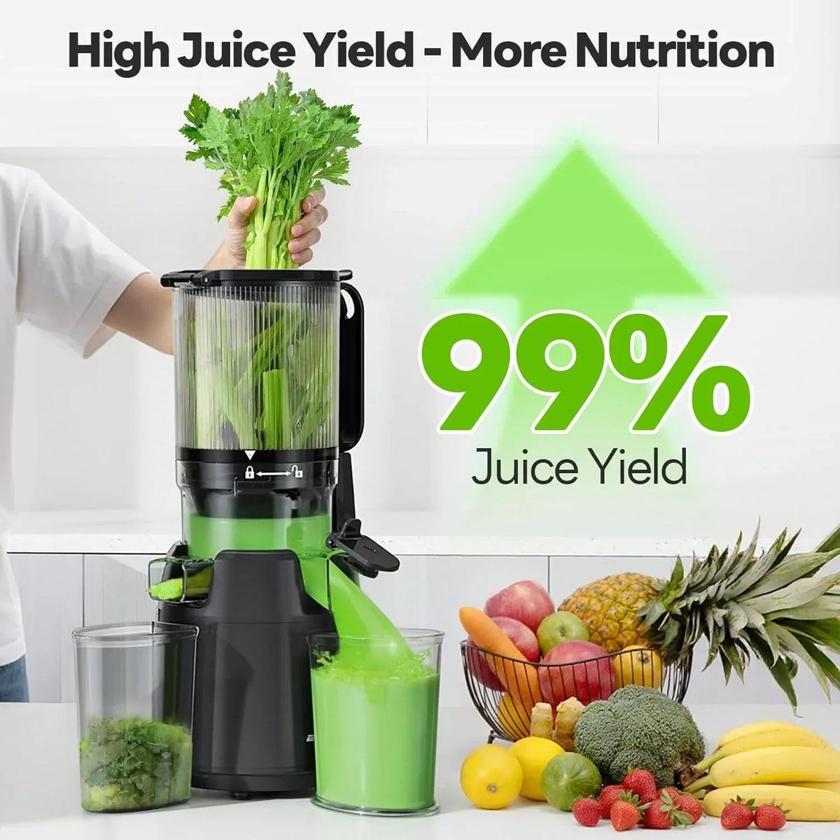 Juicer Machines with 5.3 Mega Mouth & Large Feed Chute, Cold Press Juicer for Whole Fruits & Vegetables, Professional Slow Masticating juicer for Batch Juicing, High Juice Yield Easy to Clean