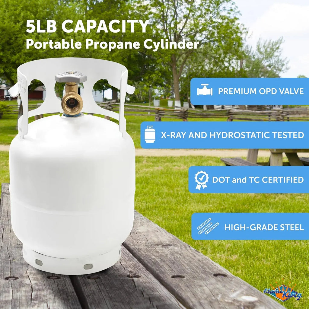 5 Pound Propane Tank Cylinder, Great For Portable Grills, Fire Pits, Heaters And Overlanding, White
